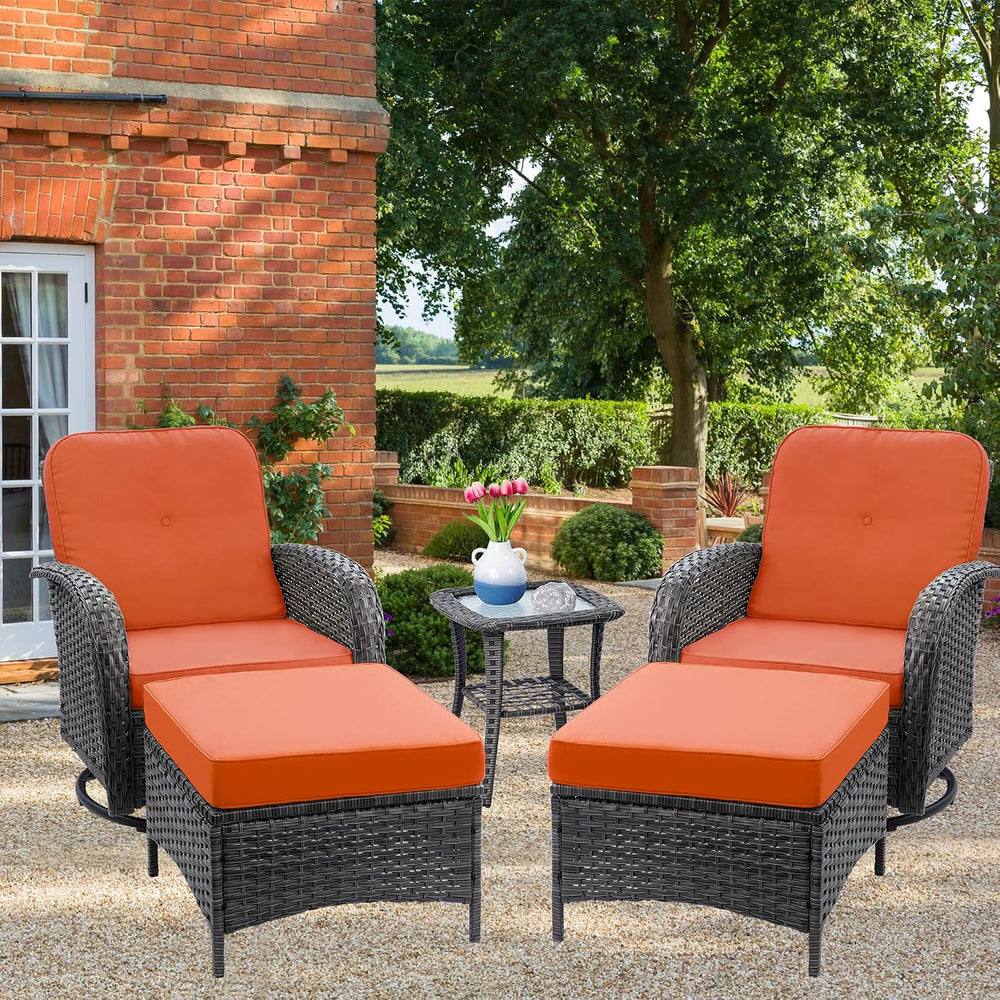 5 Piece Outdoor Patio Furniture Set,Wicker Patio Conversation Set with Swivel...
