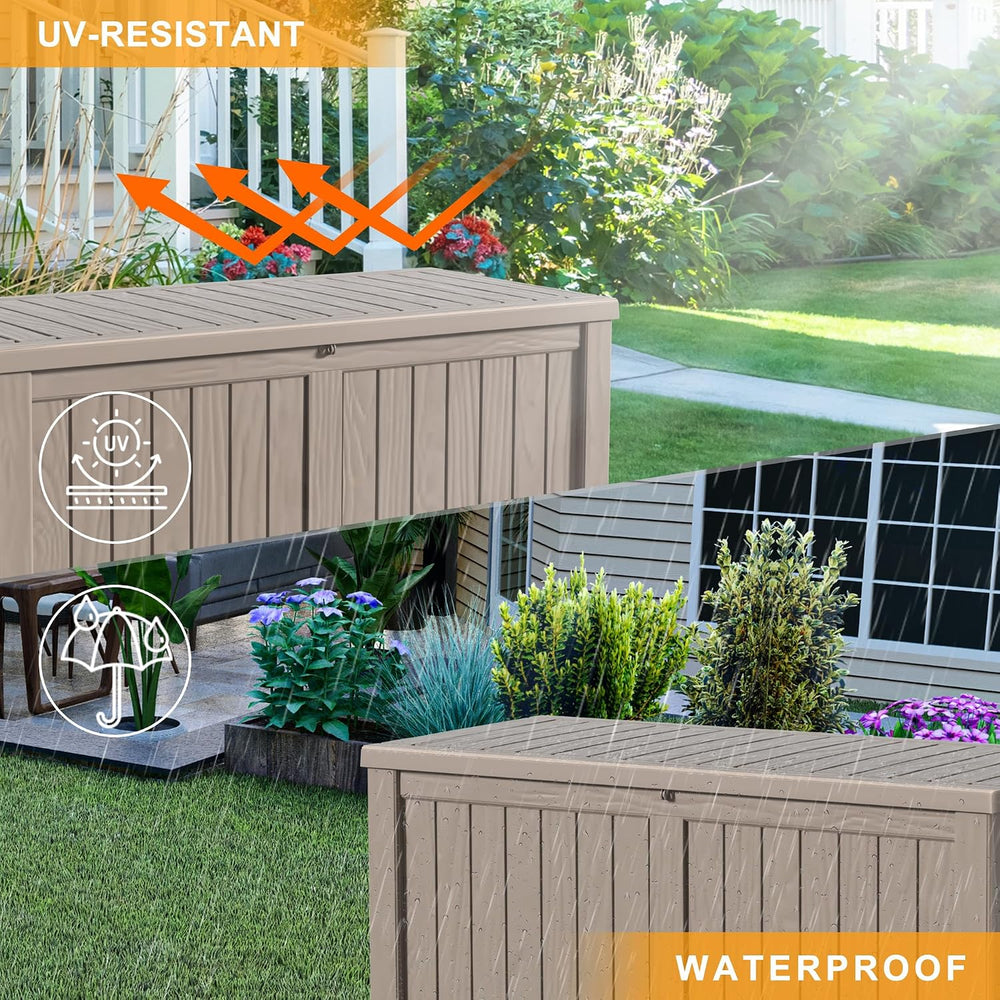 DRATO 150 Gallon Outdoor Storage Box Waterproof, Resin Large Deck Box for Pat...