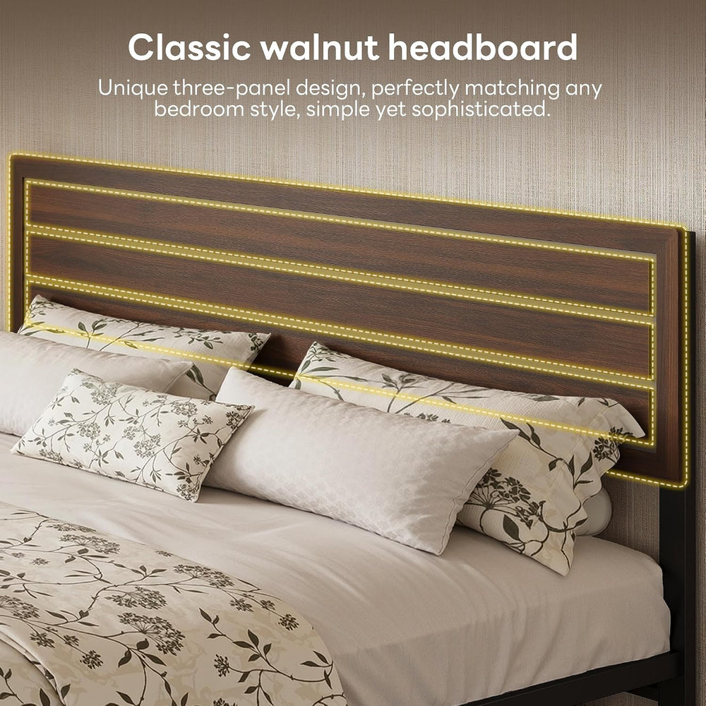 LIKIMIO King Bed Frame and Headboard, Unique Mid-Century Modern Design