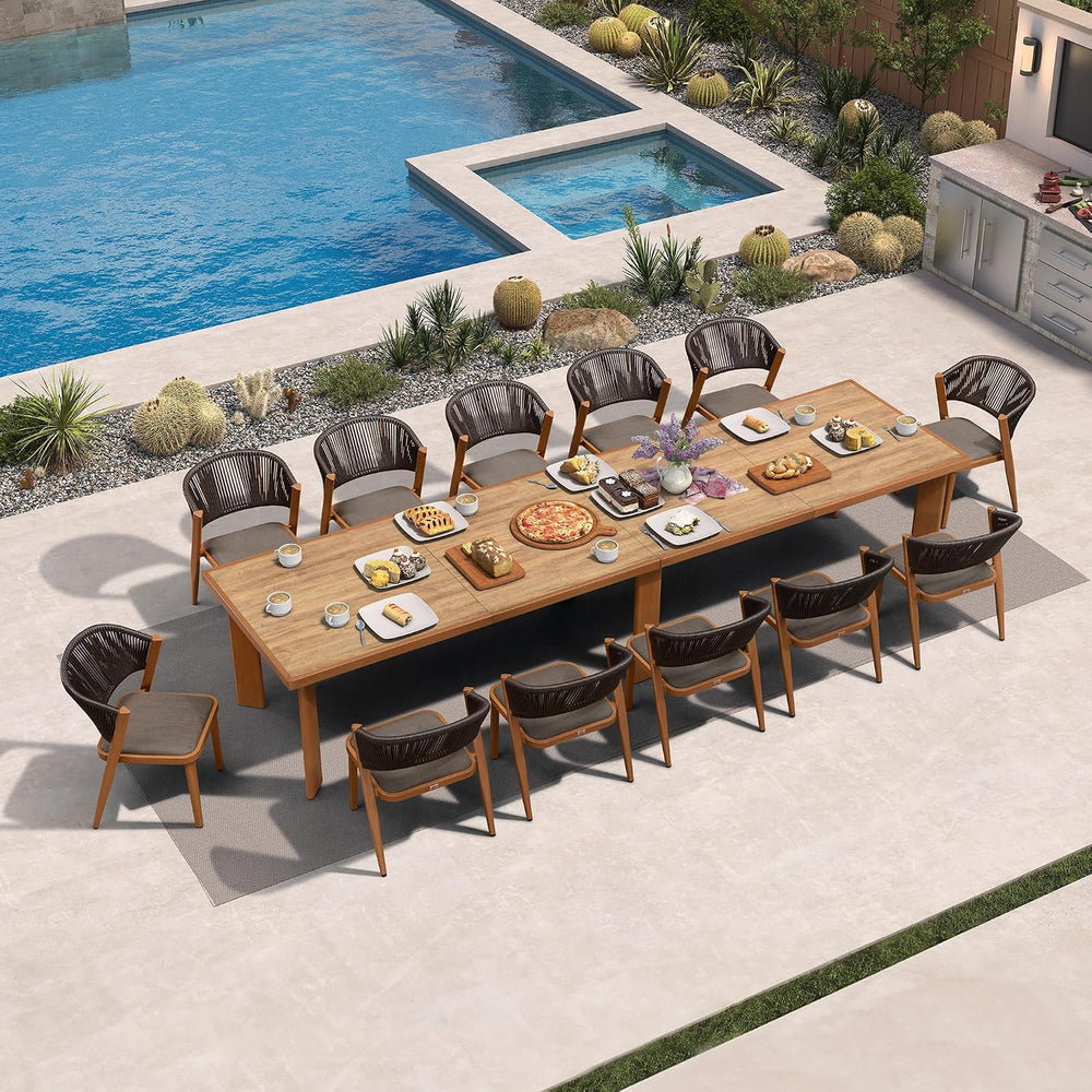 PURPLE LEAF Outdoor Dining Set for 12 with HPL Table and Chairs Deep Teak