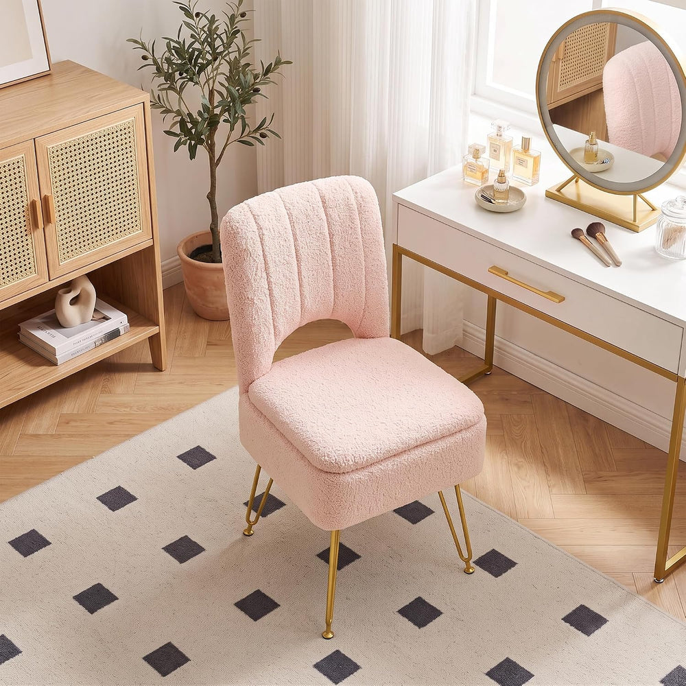 VECELO Pink Vanity Stool Chair with Storage and Folding Back, 15.75" x 1...
