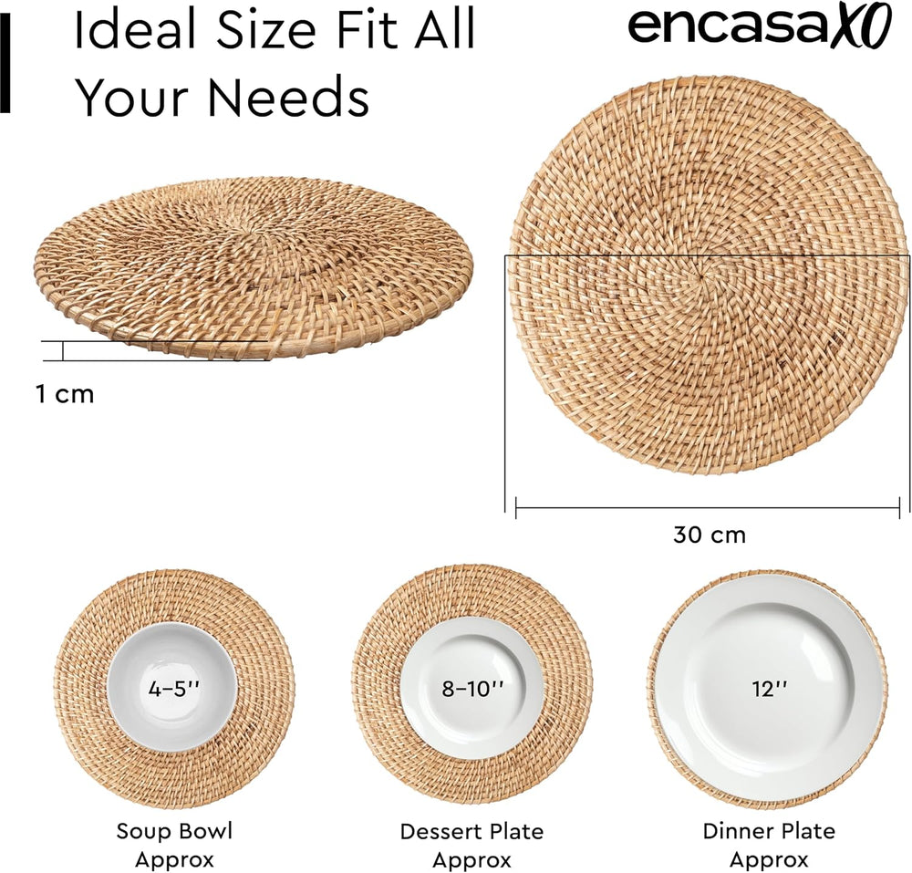 Encasa XO Rattan Placemats, Woven Wicker Table Mats 12" Natural