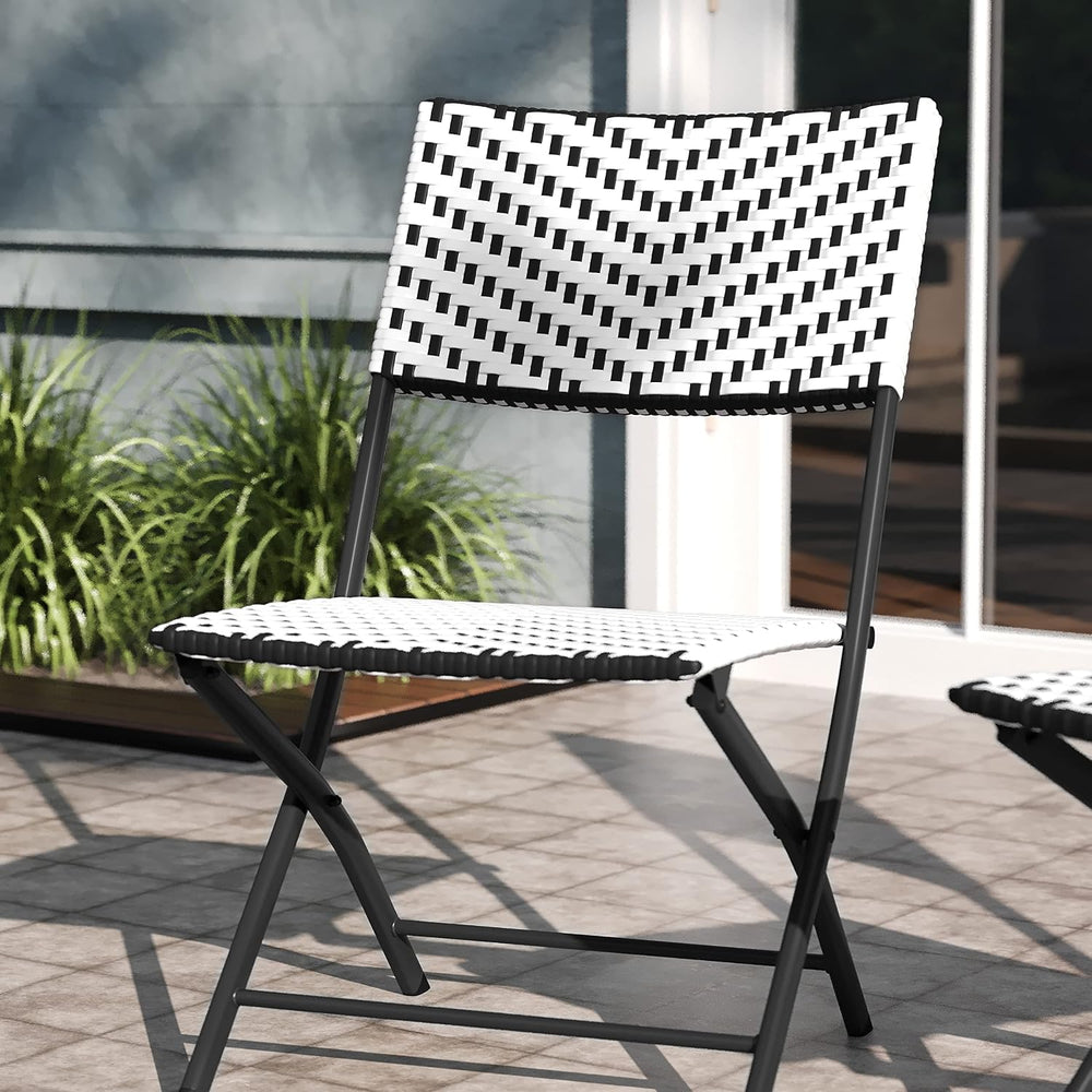 EMMA + OLIVER Black/White Folding Bistro Chairs, 2-Pack