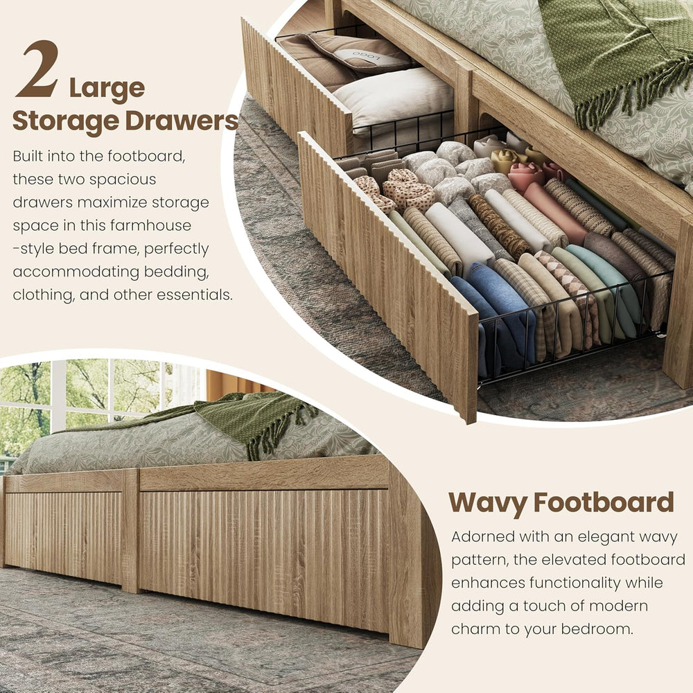 CypBed Full Size Bed Frame with Storage Headboard and 2 Drawers,Wood