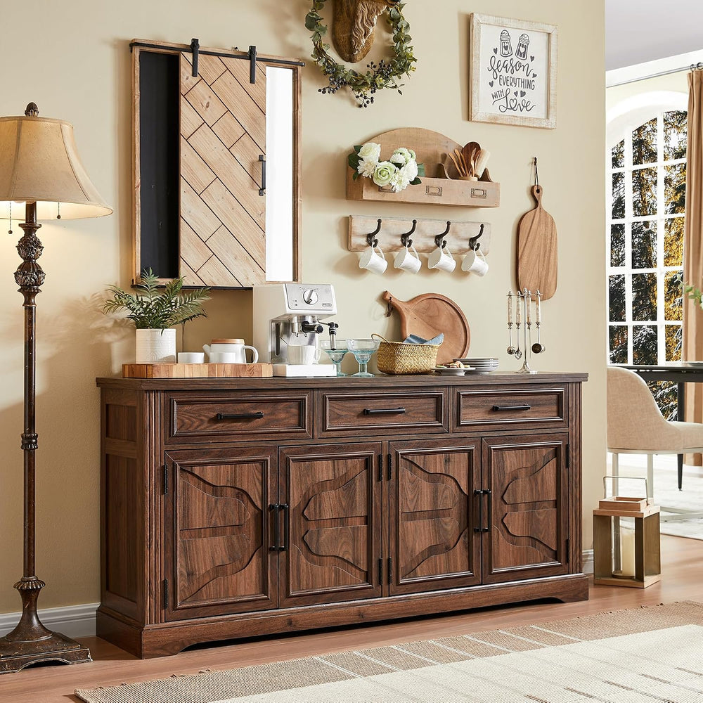 JXQTLINGMU 66" Farmhouse Buffet Cabinet with Storage, Sideboard Credenza...