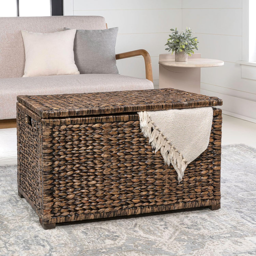 happimess Anada 30" Storage Trunk Wicker Weave Water Hyacinth, Brown Wash
