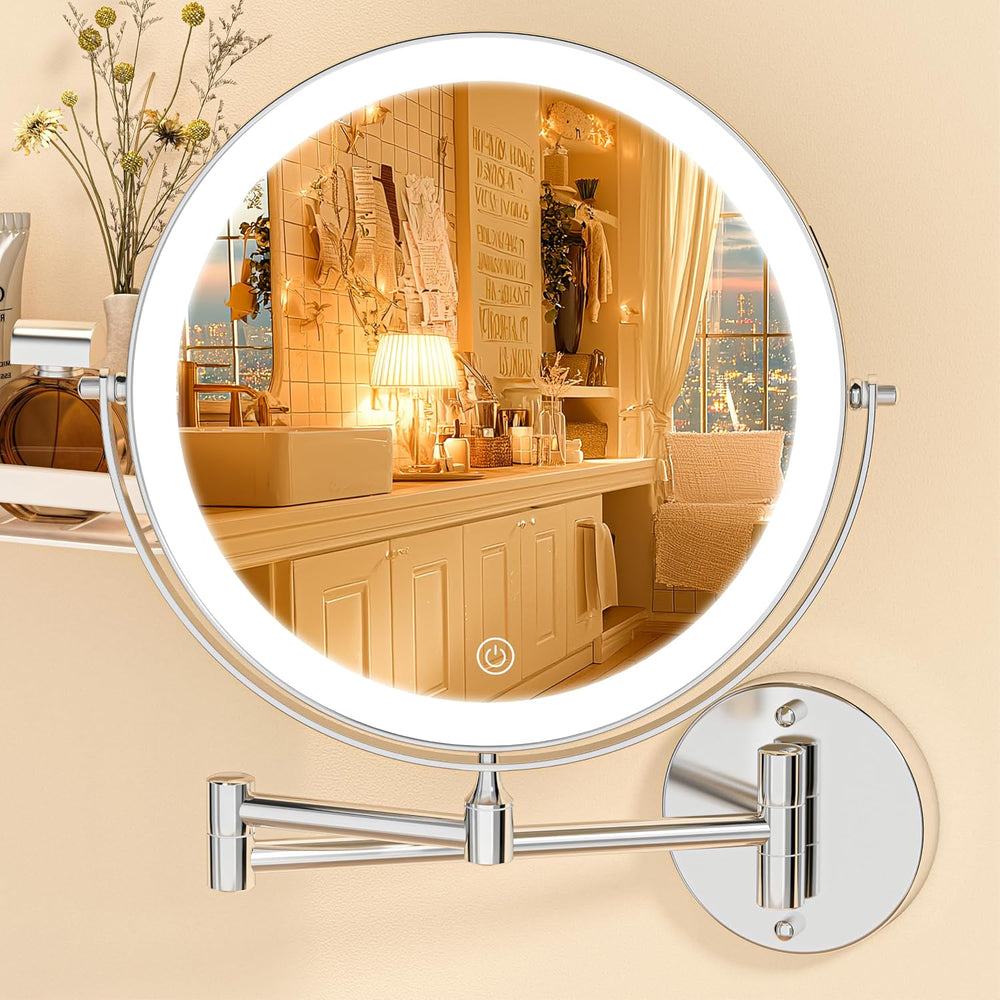 Wall Mounted Lighted Makeup Mirror with Extended Arm for Bathroom