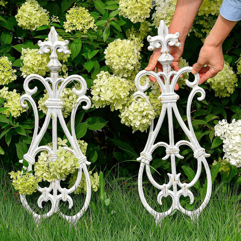 Sungmor Decorative Cast Iron White Flower Bed Fence - 28 Inches Tall 4 Pack
