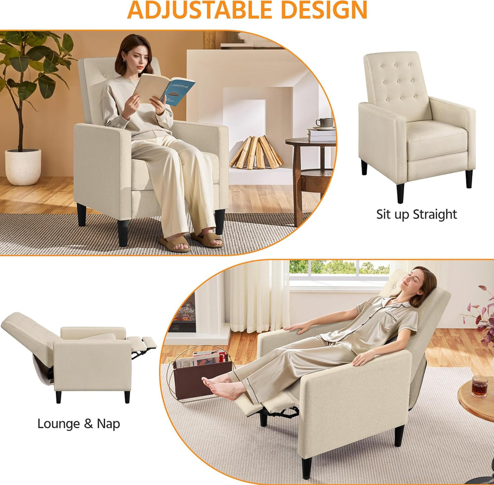 Yaheetech Fabric Recliner Chair Tufted Upholstered Single Sofa Beige