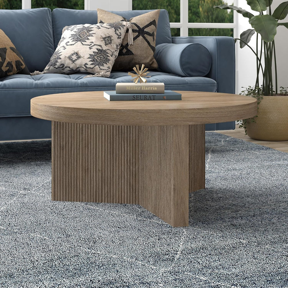 Henn&Hart 32" Scandinavian Fluted Coffee Table, Weathered Gray