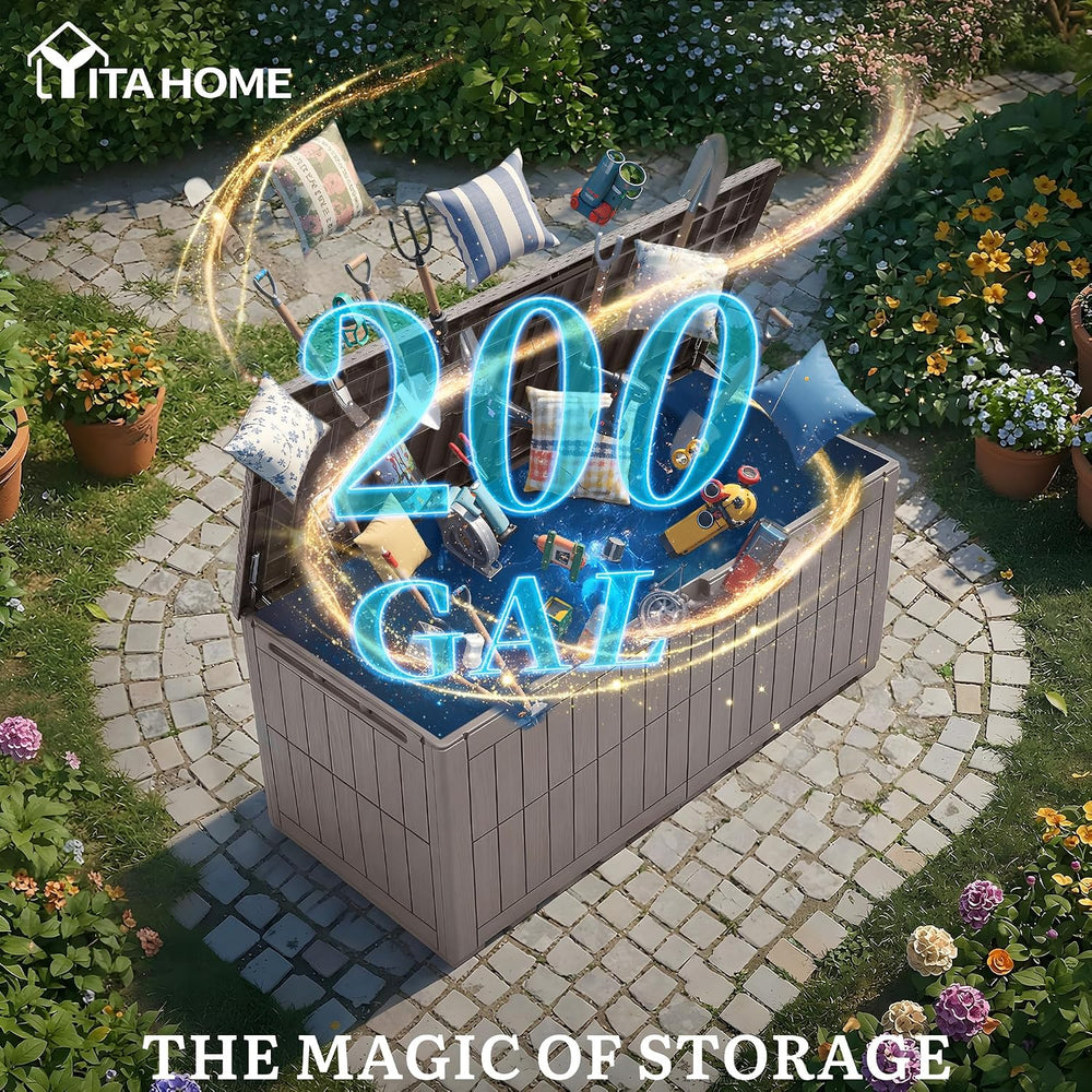 YITAHOME 200 Gallon Large Outdoor Storage Box XL Resin Deck Box with Lock
