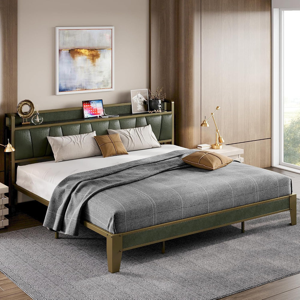 LIKIMIO King Bed Frame with Storage Headboard & Charging Station