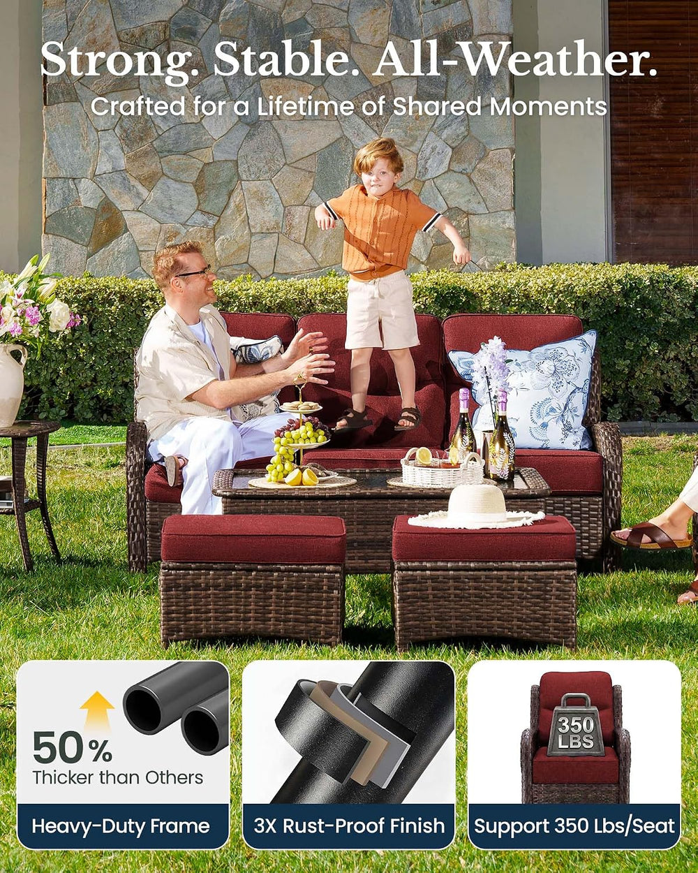HILLGA 7-Piece Luxury Patio Furniture Set with 6" Thick Cushions, Weathe...
