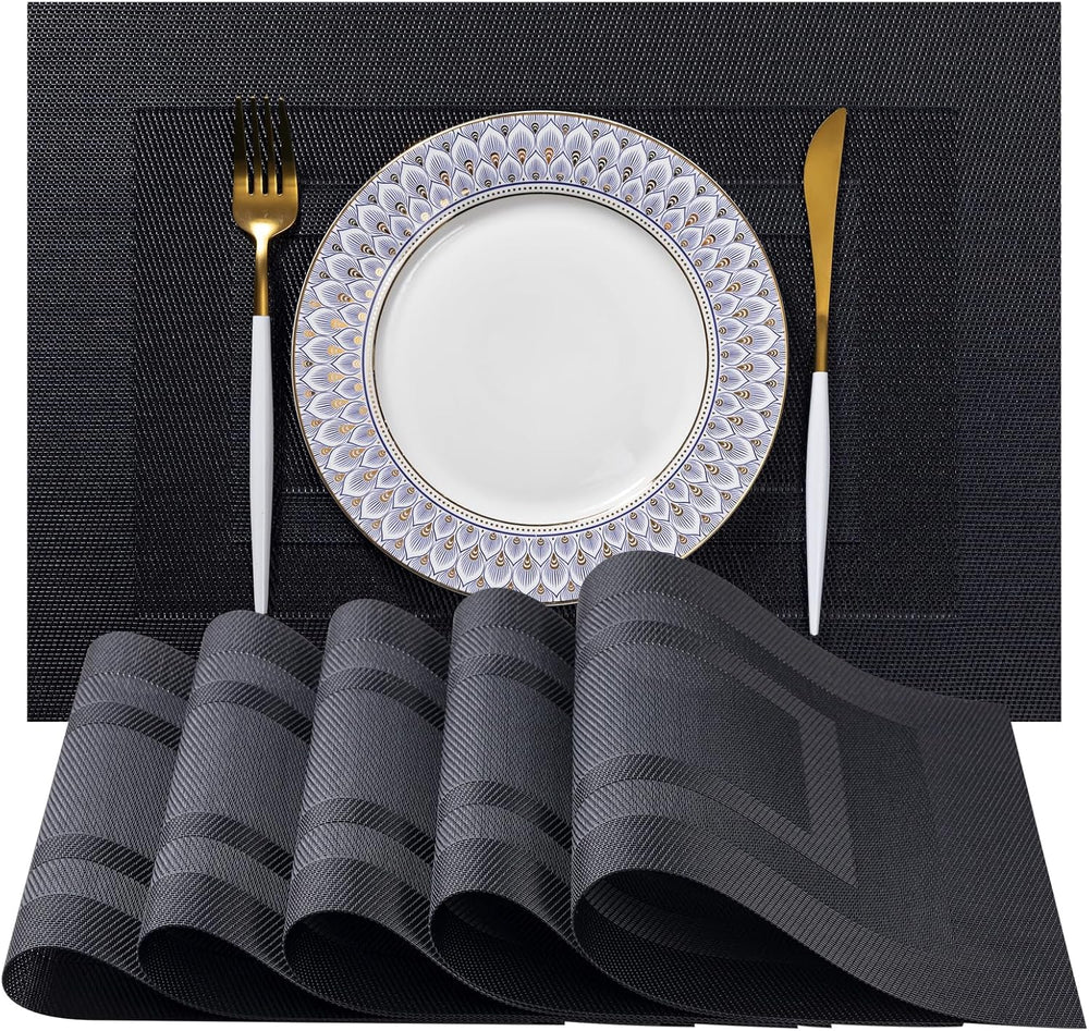 LEXMORE PlaceMats Set of 12 Vinyl/Plastic Woven Place Mats for Kitchen Table ...
