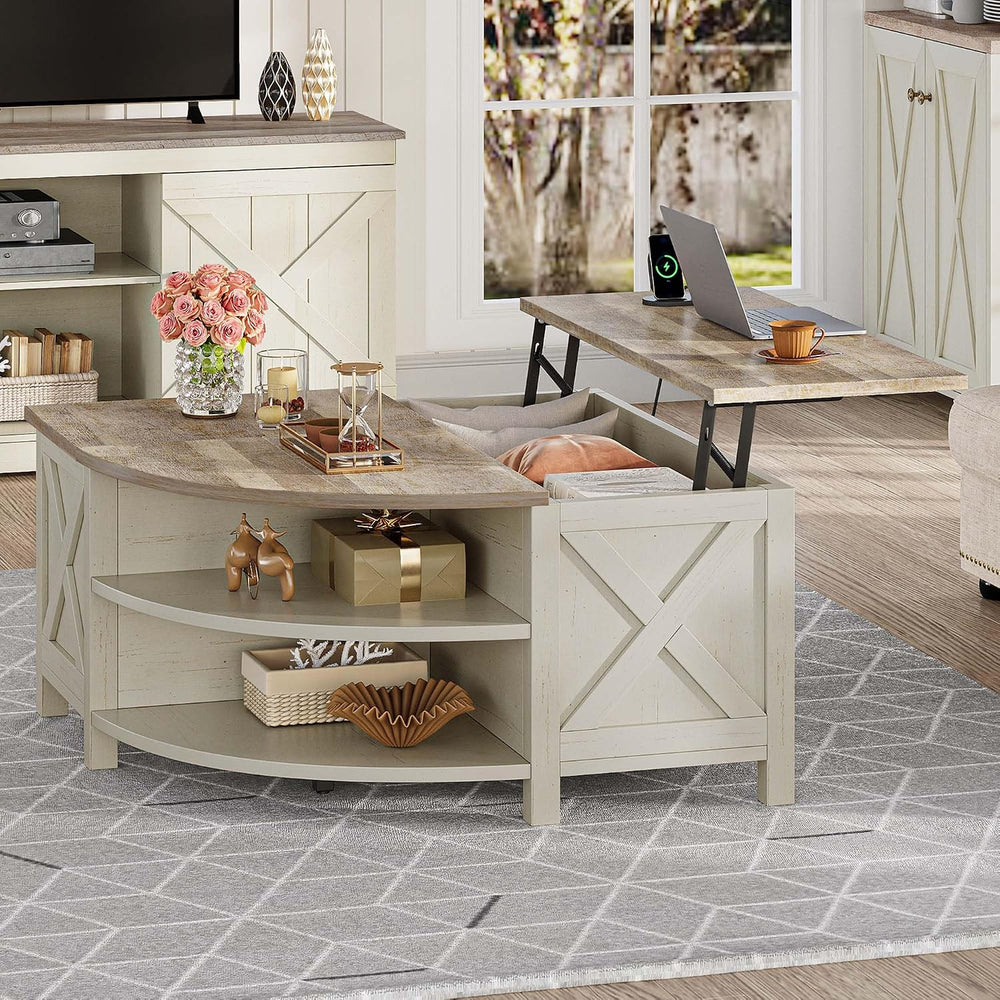 YITAHOME Farmhouse Lift Top Coffee Table with Storage, Grey Wash