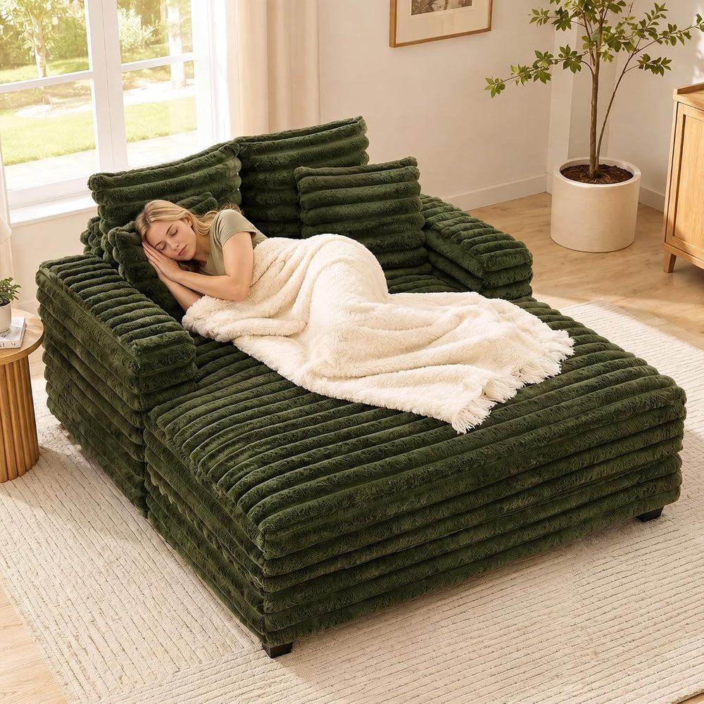TUNYI Oversized Chaise Lounge Chair Indoor, Faux Fur Upholstered Sofa Bed wit...