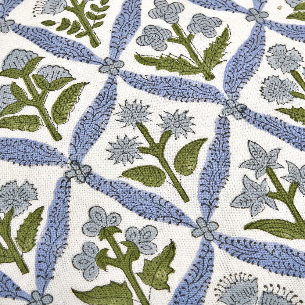 Ridhi Light Steel Blue Block Print Ruffle Pillow Covers 16x16 Inch Set of 2