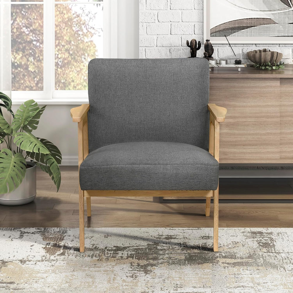 Lexicon Mid Century Modern Accent Chair,Natural Solid Wood Frame,Dark Gray