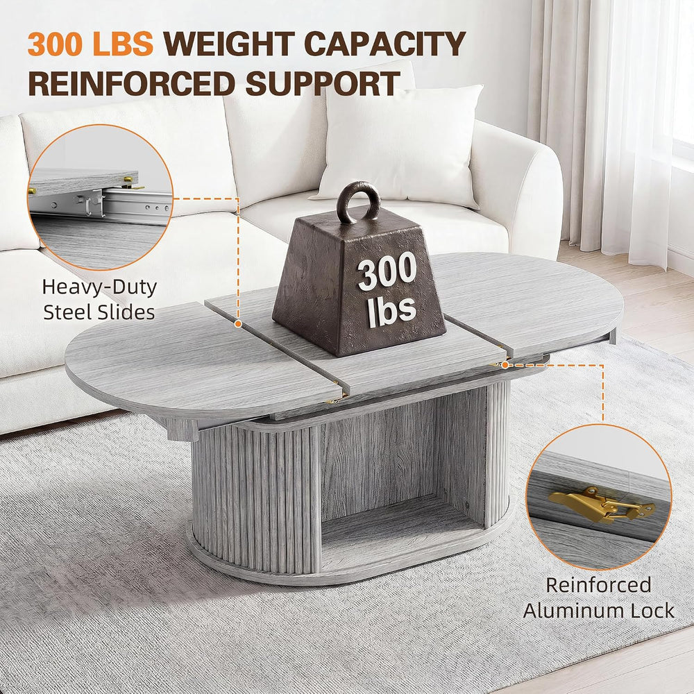YESHOMY Modern Oval Coffee Table with Storage for Living Room, Gray
