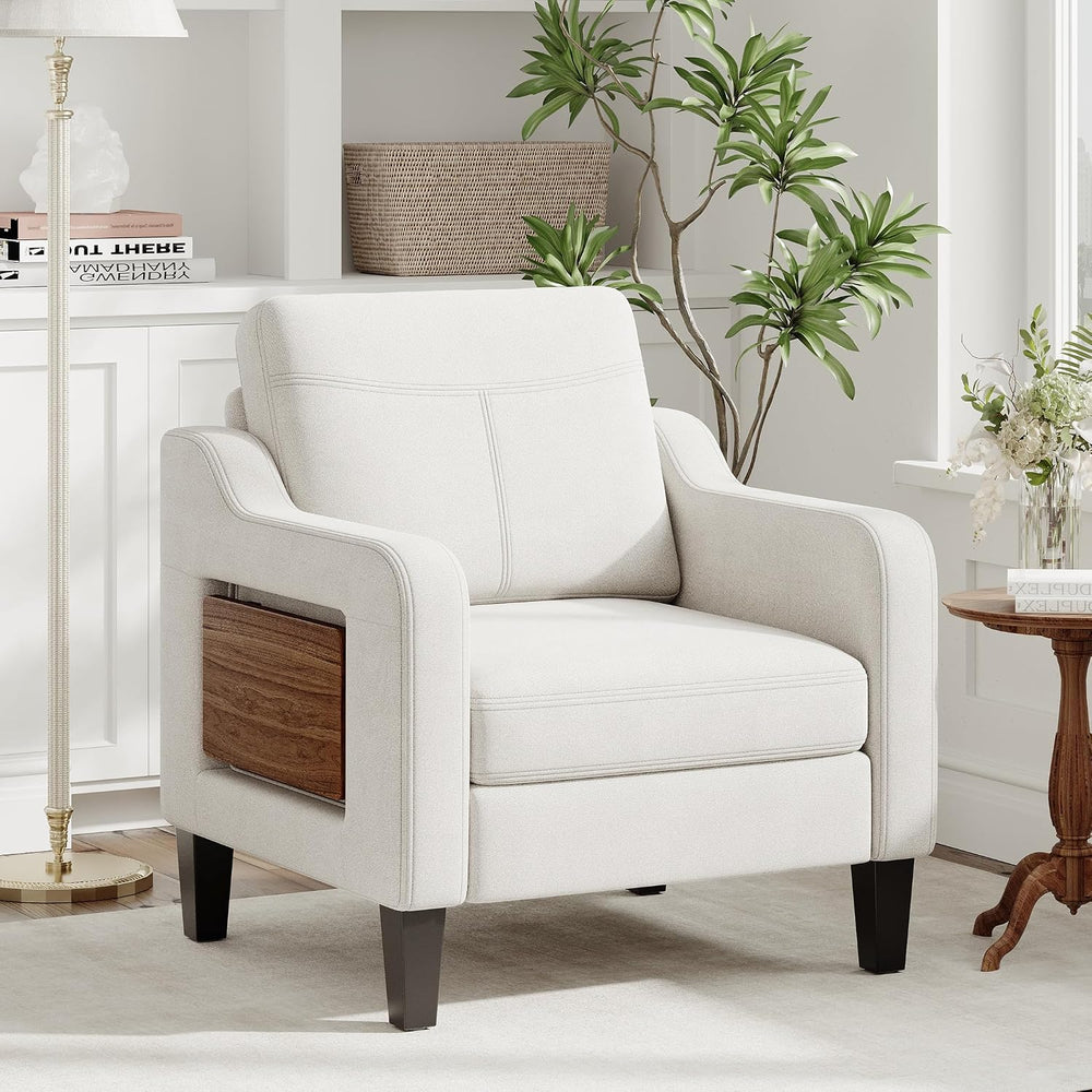 Upholstered Accent Chair with Foldable Side Table for Living Room