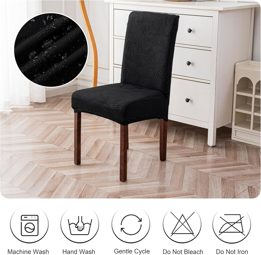 Genina Waterproof Dining Chair Cover Set of 4,Kitchen Chair Cover,Black