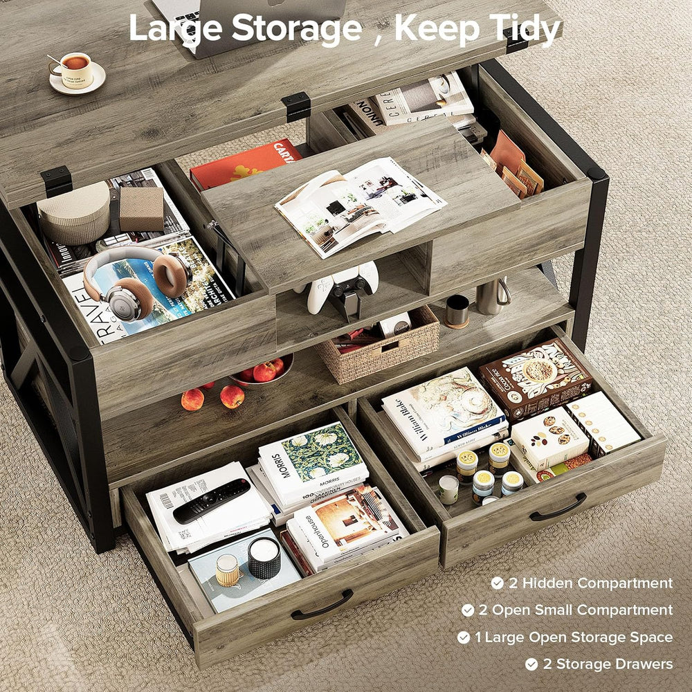 Memobarco 40" Lift Top Coffee Table with Storage,Grey