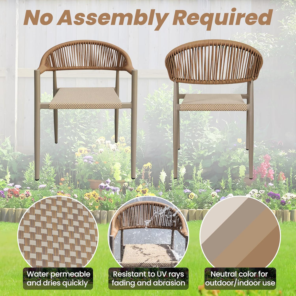 8 Pcs Stackable PE Rattan Patio Dining Chairs with Arms, Light Brown