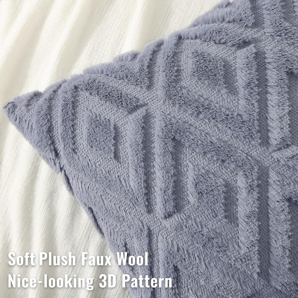 decorUhome Fall Faux Fur Blue Grey Throw Pillow Covers 26x26 Set of 2