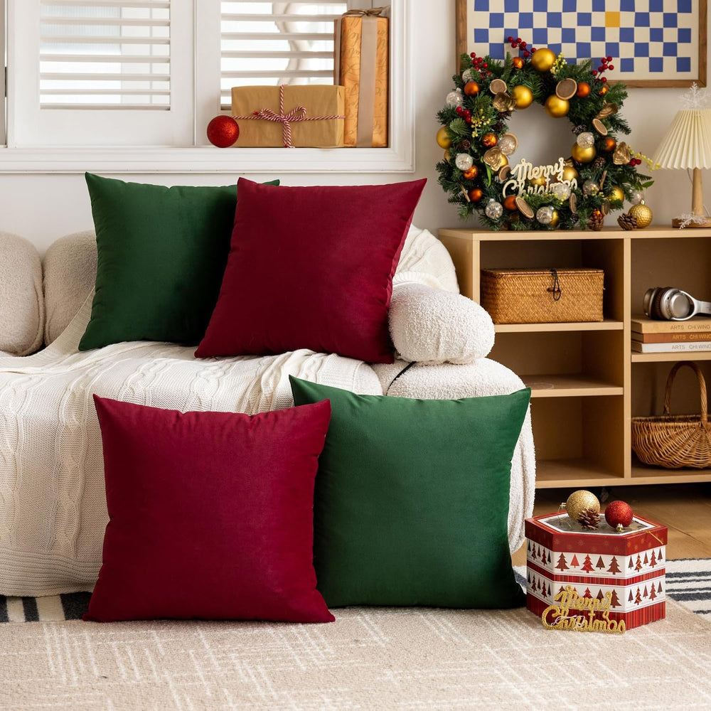 FEVERQIYI 24x24 Velvet Pillow Covers Set of 2 Christmas Red Decorative Square...