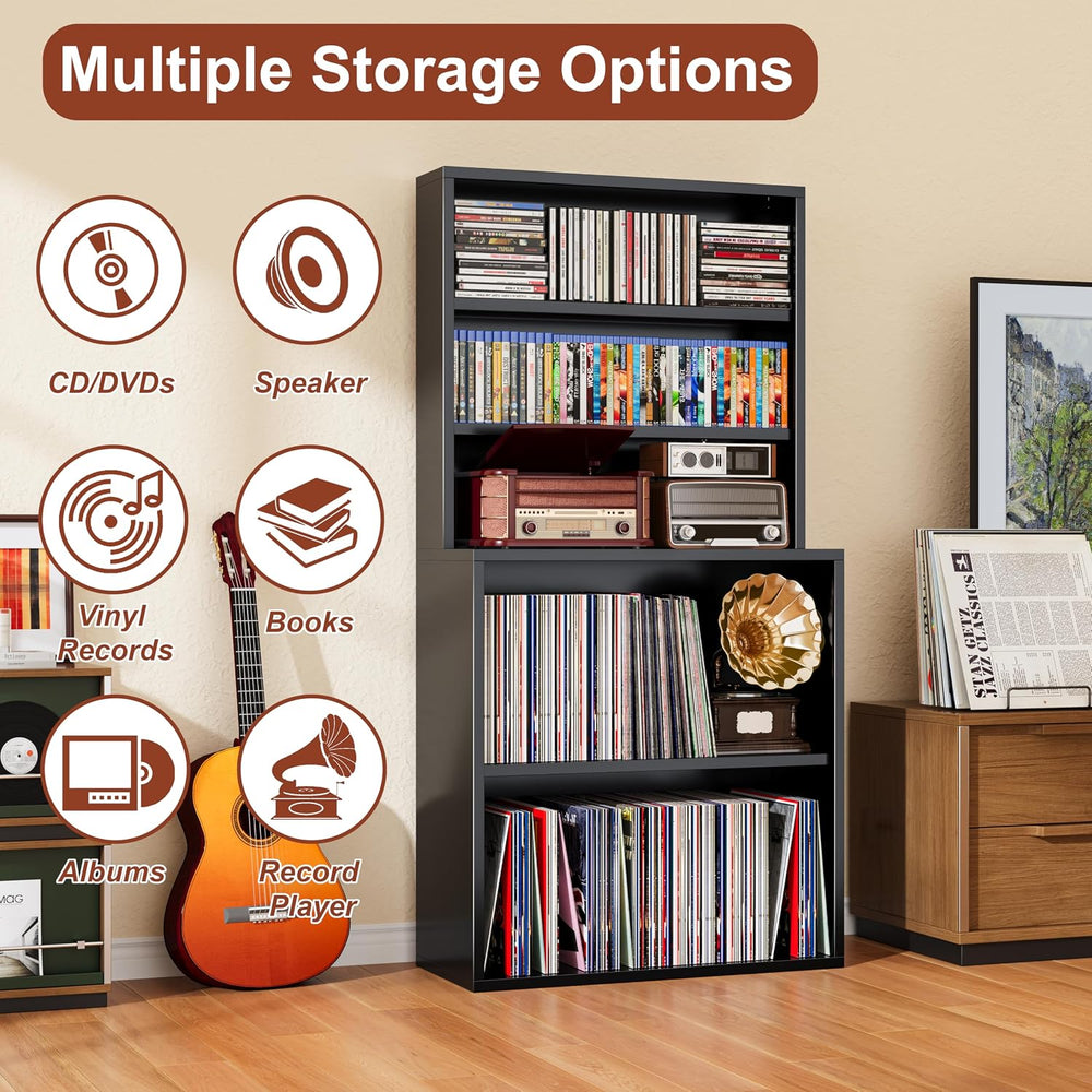 Media Storage Cabinet, Heavy-Duty Metal Record Player Stand with Open Display...