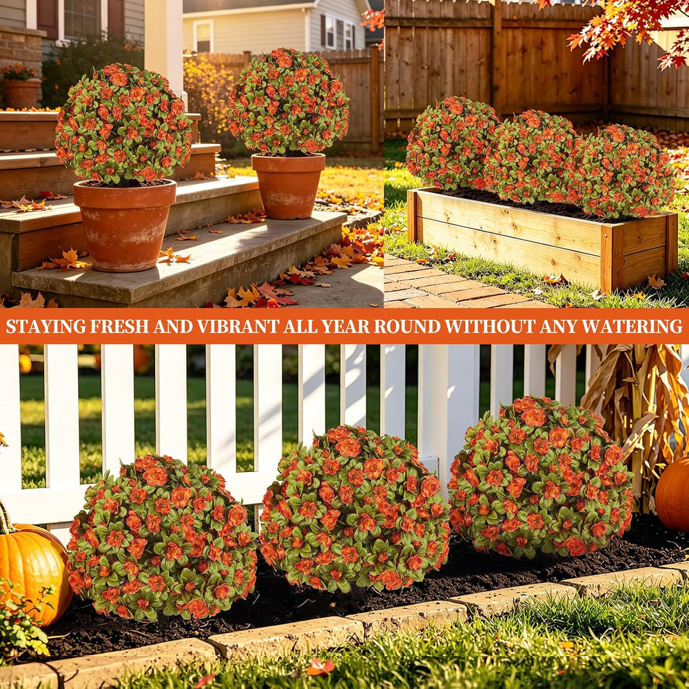 Grooy 2 Pack Artificial Fall Azlea Flower Topiary Balls for Outdoor