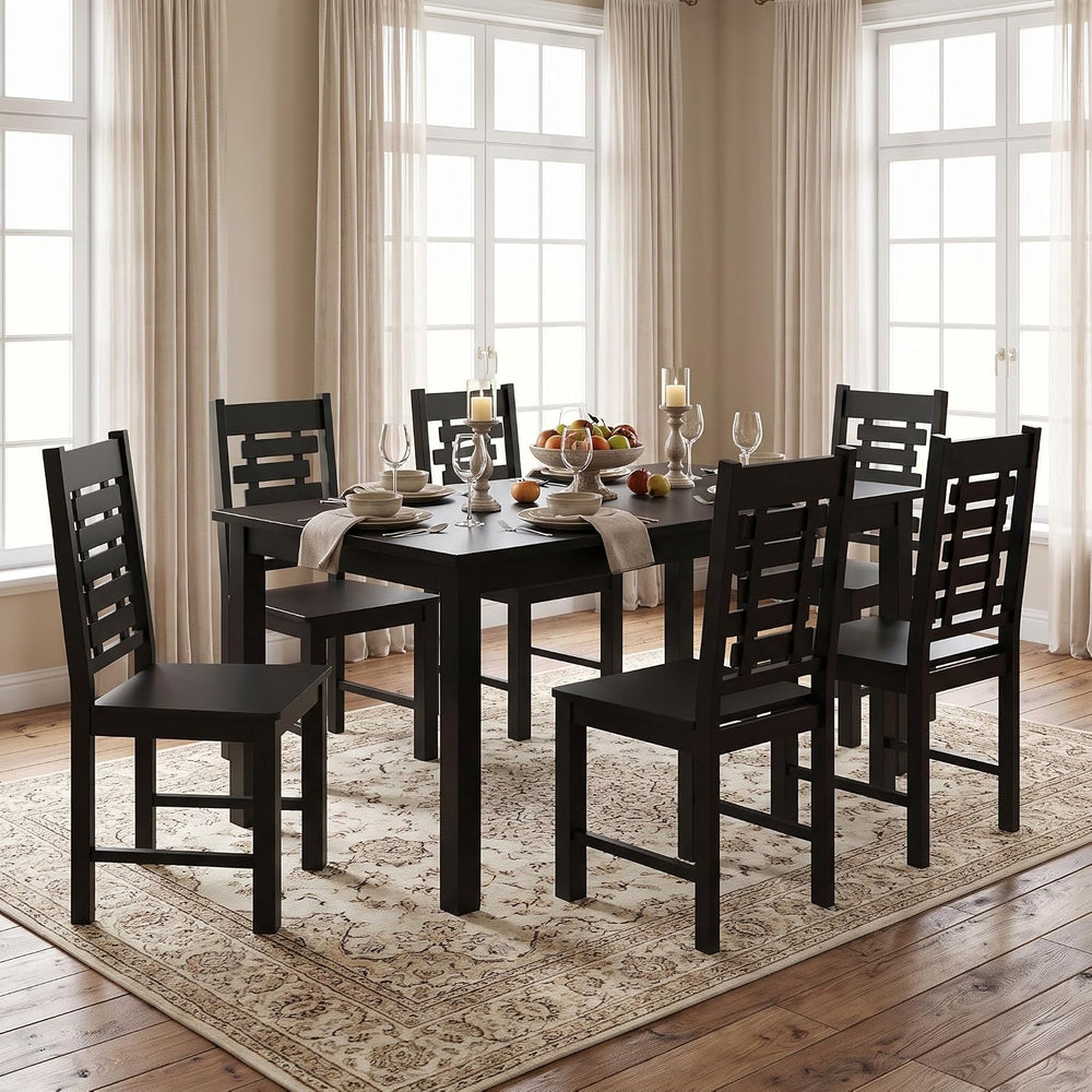 POWERSTONE Wooden Dining Chairs Set of 6, Modern Kitchen Chairs, Black