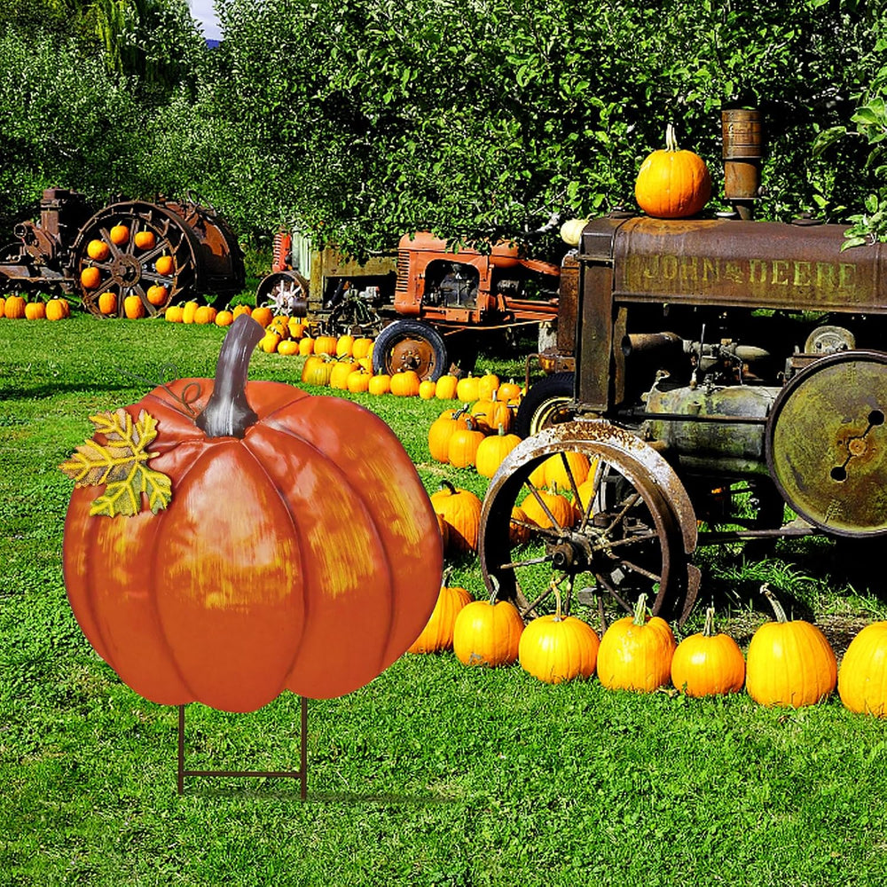 Metal Pumpkin Garden Stake Outdoor Fall Decor Decorative Pumpkin Yard Sign