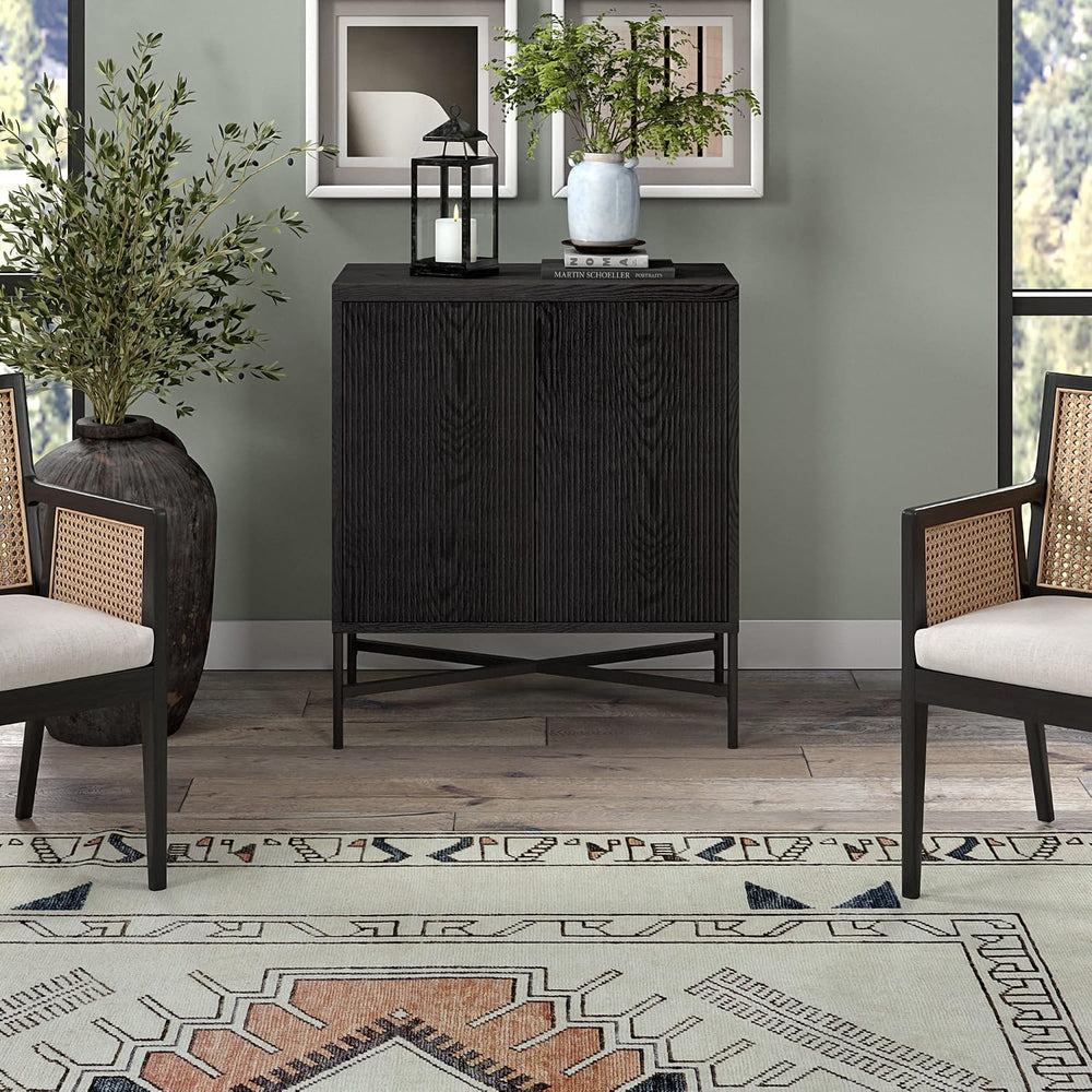 Henn&Hart 28" Fluted Accent Cabinet, Sideboard Buffet, Natural Black