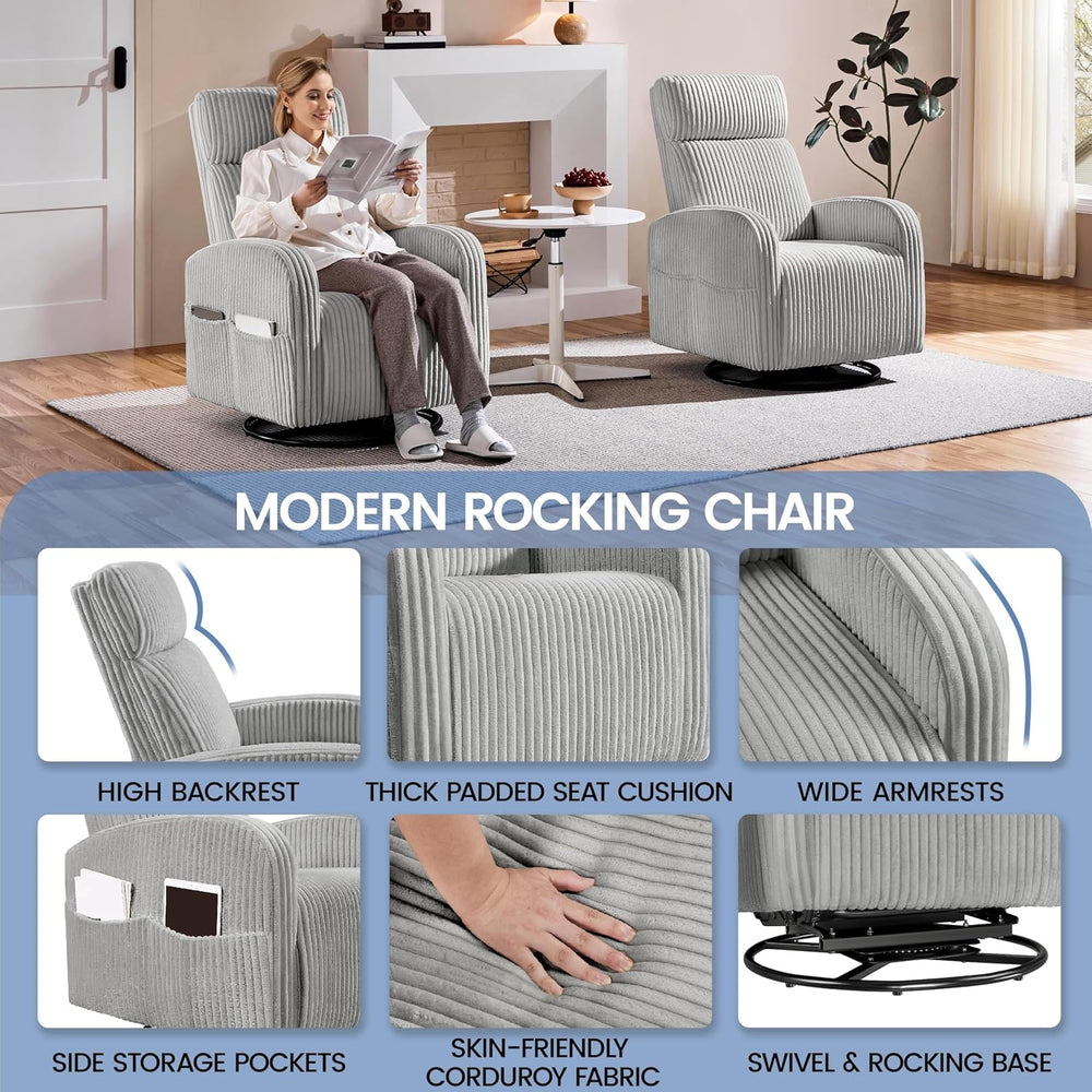Yaheetech 360° Swivel Nursing Chair with Side Pockets, Light Gray