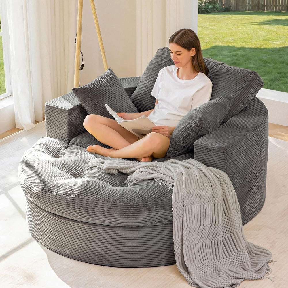 MAXYOYO Oversized Round Chaise Lounge Sofa, Boneless Chair with Ottoman