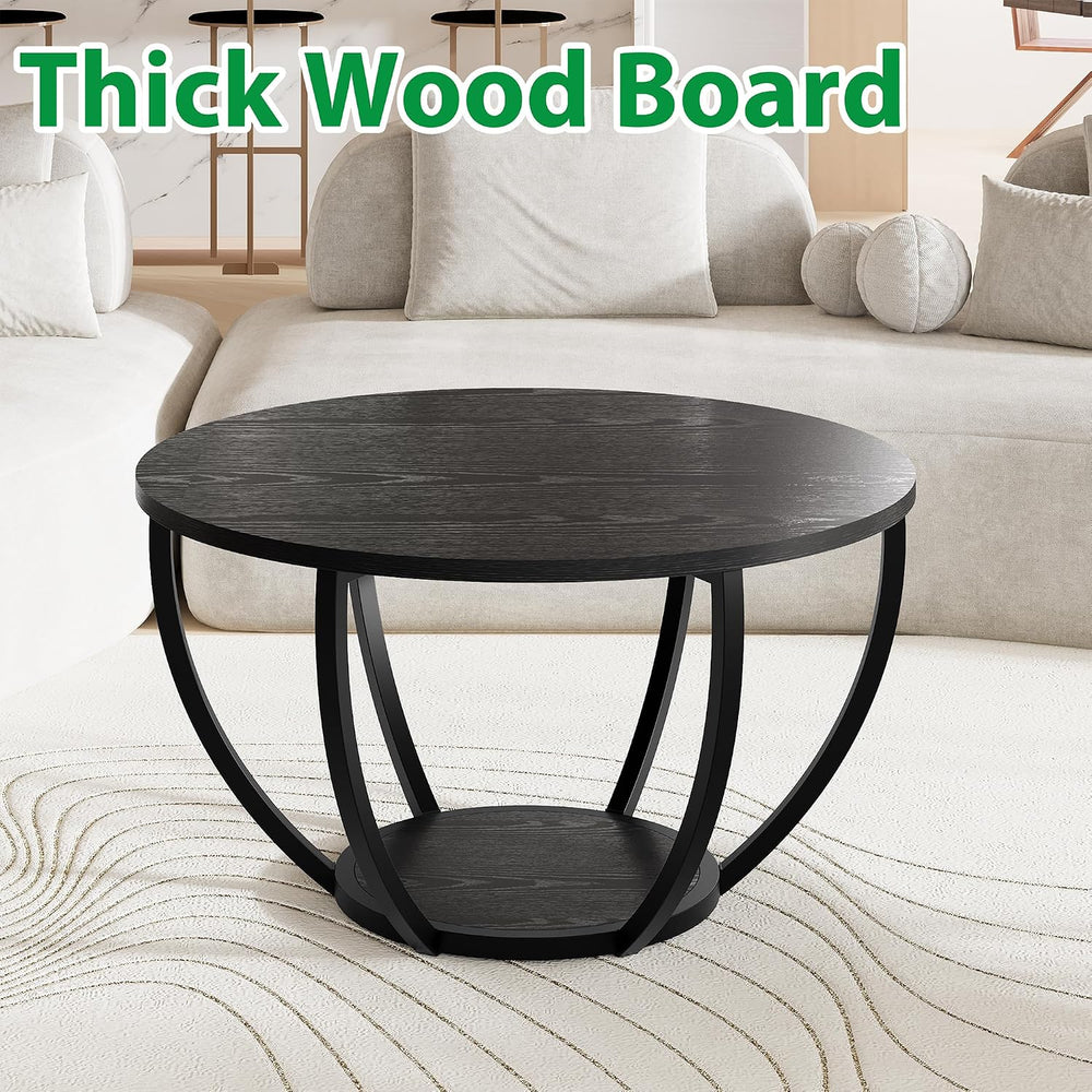 HOMERECOMMEND Round Coffee Table,Accent Center Table for Living Room,Black