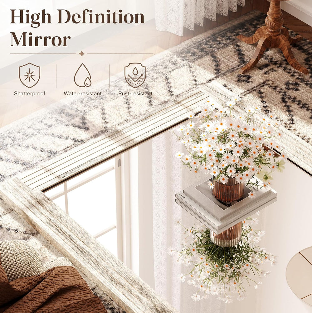40"x30" Wood Framed Rectangle Farmhouse Rustic Wall Mirror, White