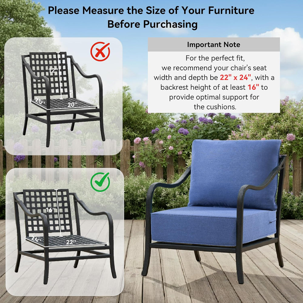 6" Thick Outdoor Cushions 22x24x6, 1-Set Deep Seat Patio Cushions with R...