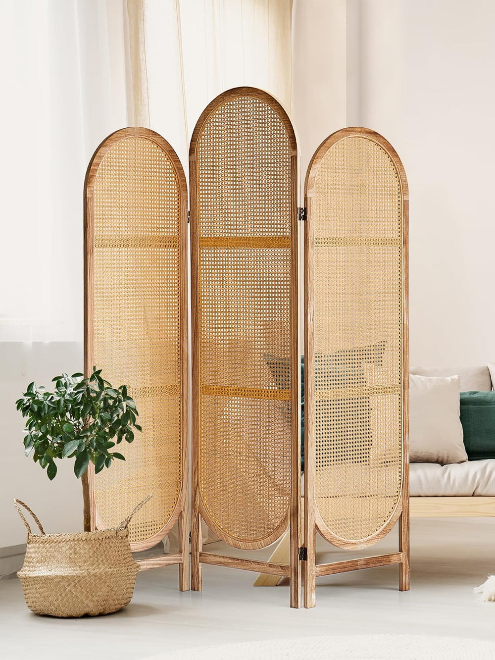 3 Panel Room Dividers and Folding Privacy Screens, Wooden Room Divider with B...