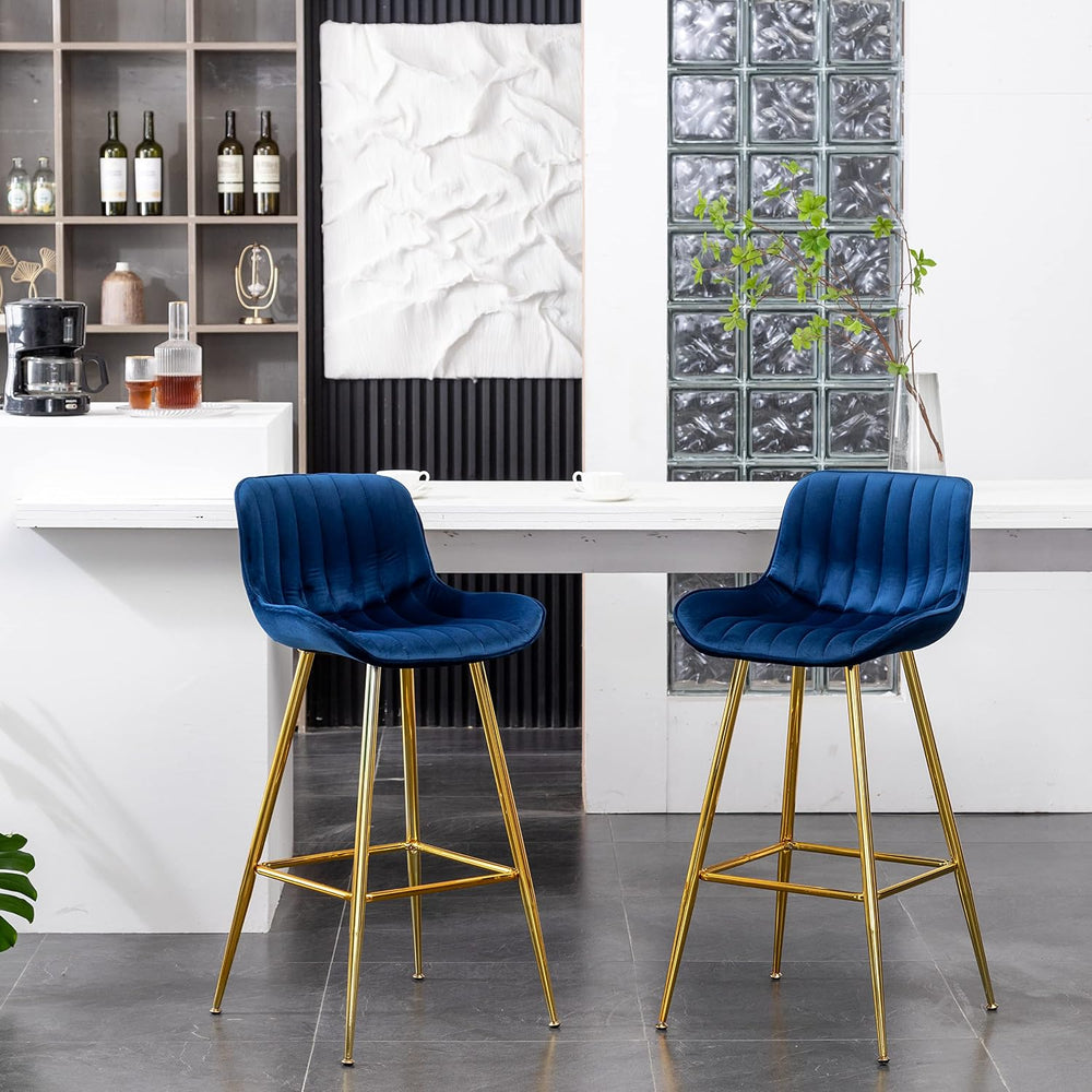 Sidanli Velvet Blue Bar Stools, 29 Inch Upholstered Island Stools with Footre...