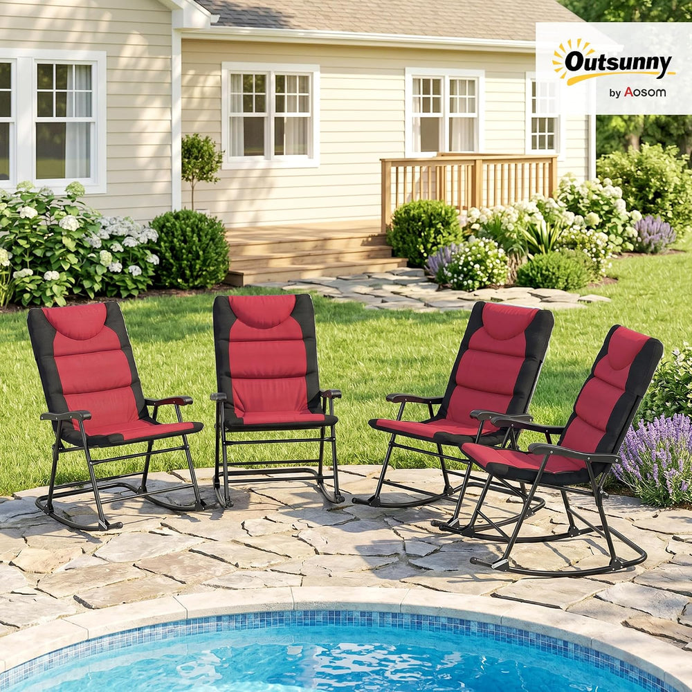 Outsunny Set of 4 Oversized Folding Rocking Camping Chair, Red
