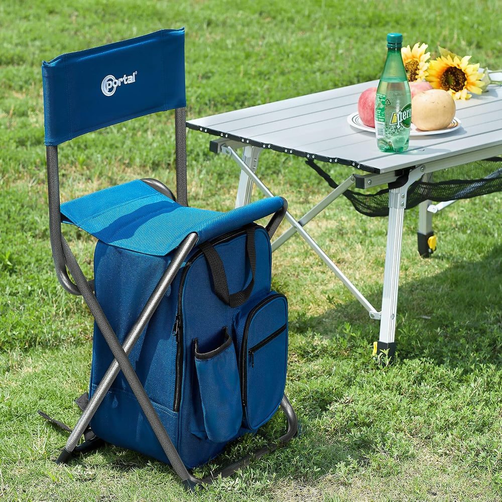 Portal Backpack Cooler Chair with Backrest, Portable Folding Stool
