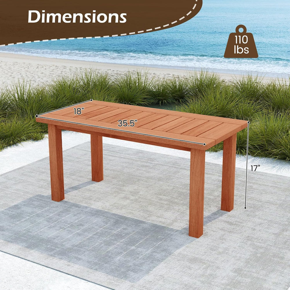 RELAX4LIFE Wood Outdoor Coffee Table - 35.5’’ Rectangular Small Patio Table w...