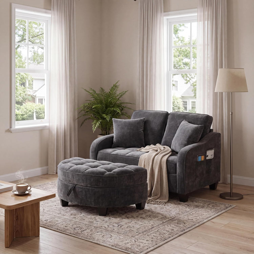 ERYE Chenille Tufted Loveseat Sofa and Ottoman Set