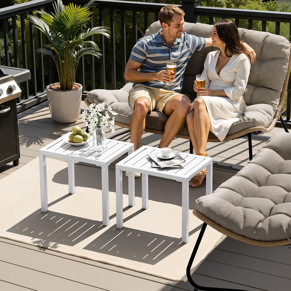 Aluminum Outdoor Side Table, Small Patio Coffee Bistro End Table, White