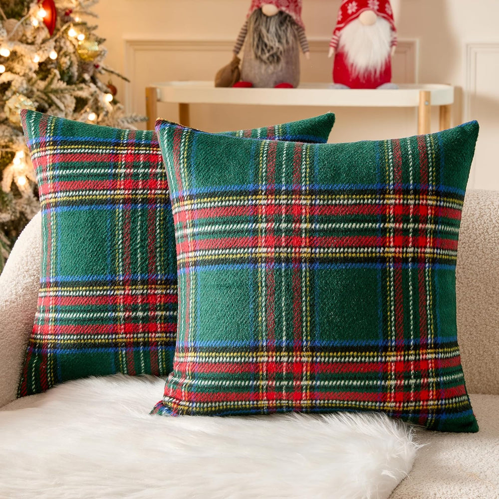 MIULEE Christmas Plaid Decorative Pillow Covers Set of 2 22x22inch Green