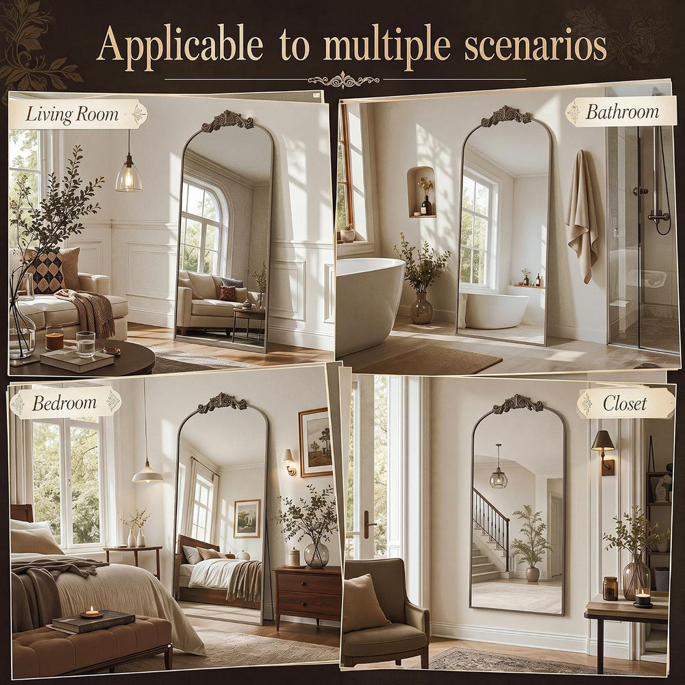 Antok Arched Full Length Mirror, 71"x28" Floor Mirror with Carved, ...