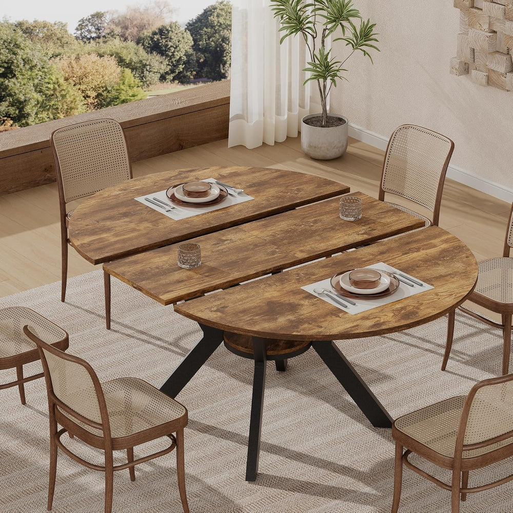 42"-58" Extendable Round Oval Dining Table for 4-6 with Storage Shelf
