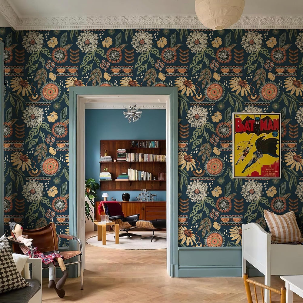 Simon&Siff Boho Sun Floral Retro Peel and Stick Wallpaper 17.3" x 80...